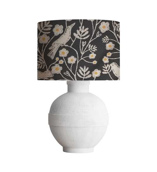 Block Print Floral Drum Lampshade, Botanical Bird Fabric