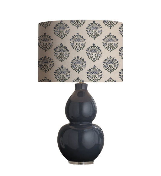 Hand Block Medallion Lampshade, Blue Petite Floral Print