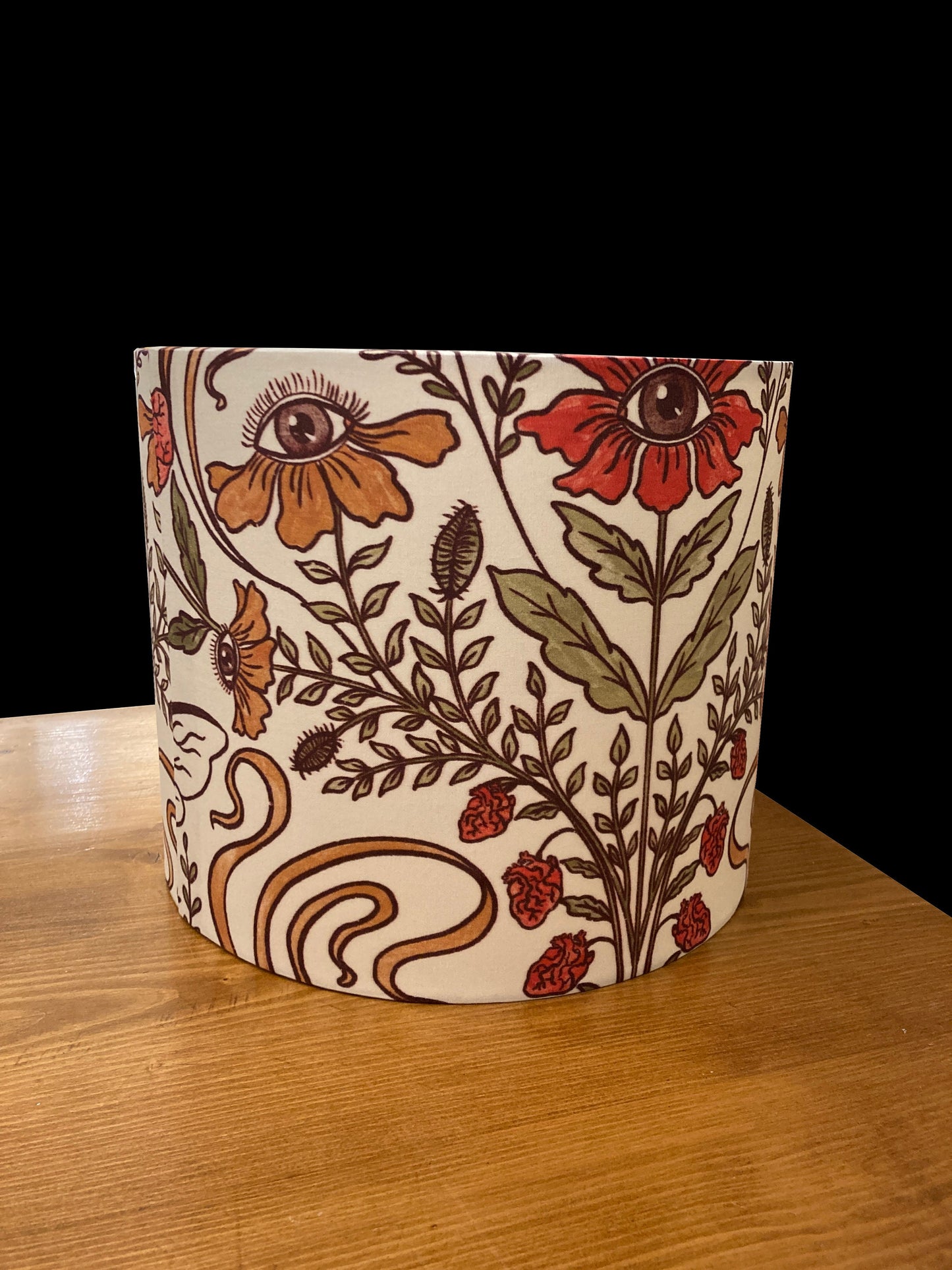 Art Nouveau Drum Lampshade, Hand-Drawn Bee Floral Design