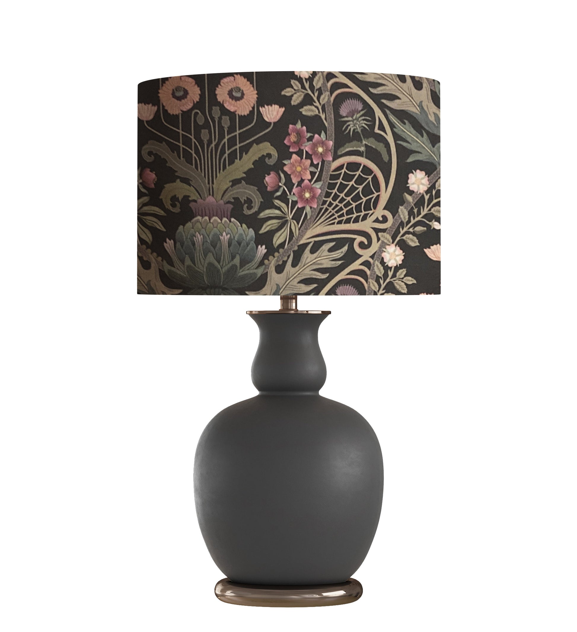 Art Nouveau Floral Drum Lampshade, Dark Moody Damask