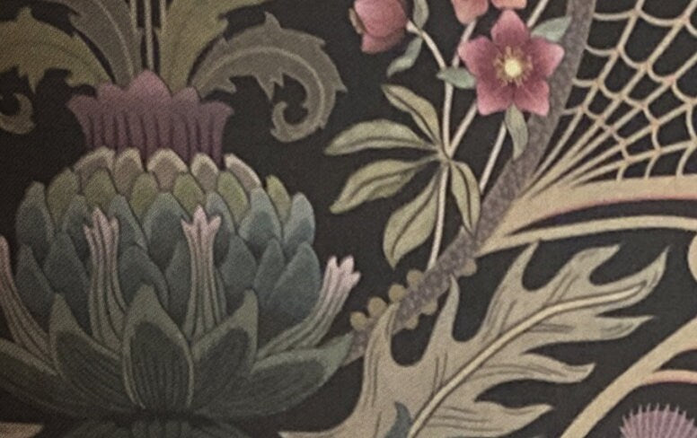 Art Nouveau Floral Drum Lampshade, Dark Moody Damask