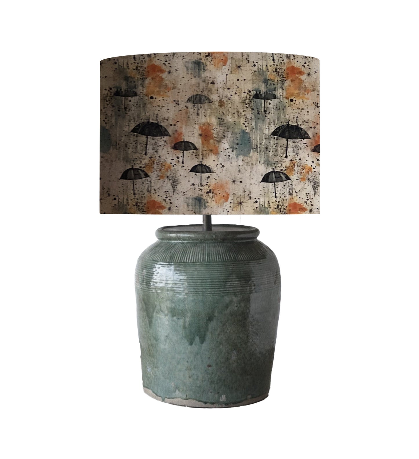 Rainy Day Fabric Drum Lampshade, Orange Teal Umbrellas