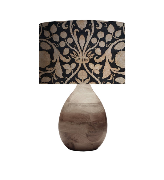 drum shade, lampshade, lamp shade, home decor, lighting, French floral damask, rust, navy