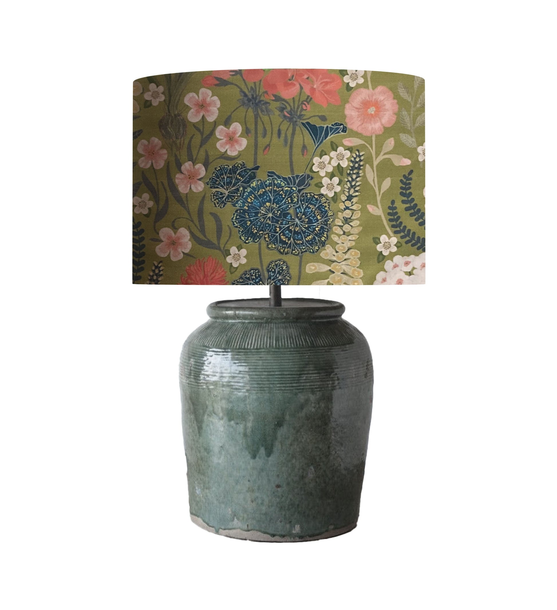 Floral Drum Lampshade, French Countryside Garden On lime