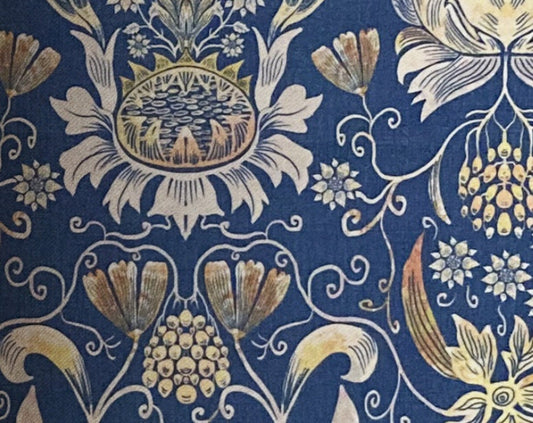 drum shade, lampshade, lamp shade, floral, damask sunflowers, fruit, faux woven texture denim blue