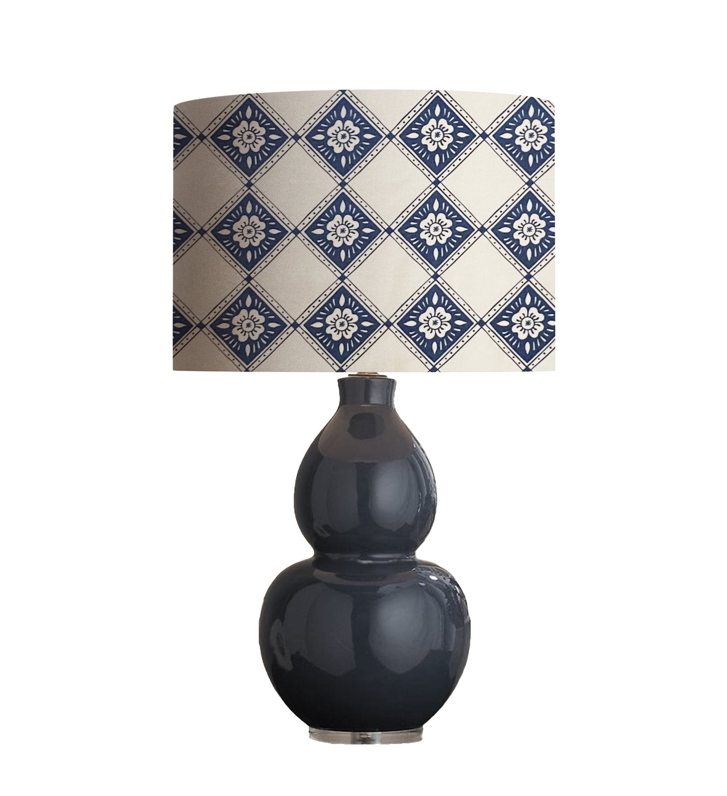 drum shade, lampshade, lamp shade, home decor, French country, kitchen, vintage, blue and white, diamond, cottage-core, rustic, rustic