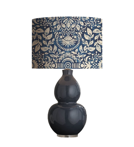Blue Floral Damask Drum Lampshade, French Country Home Decor