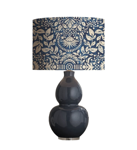 Blue Floral Drum Lampshade: French Country Home Decor