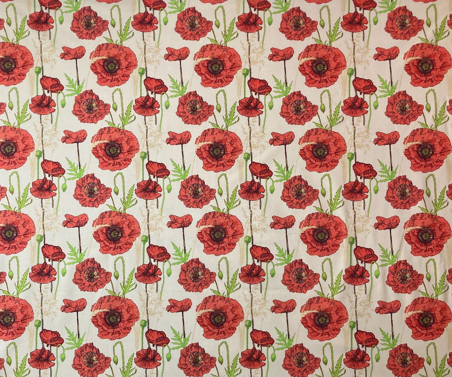drum shade, lampshade, lamp shade, home decor, red poppies on a creamy background