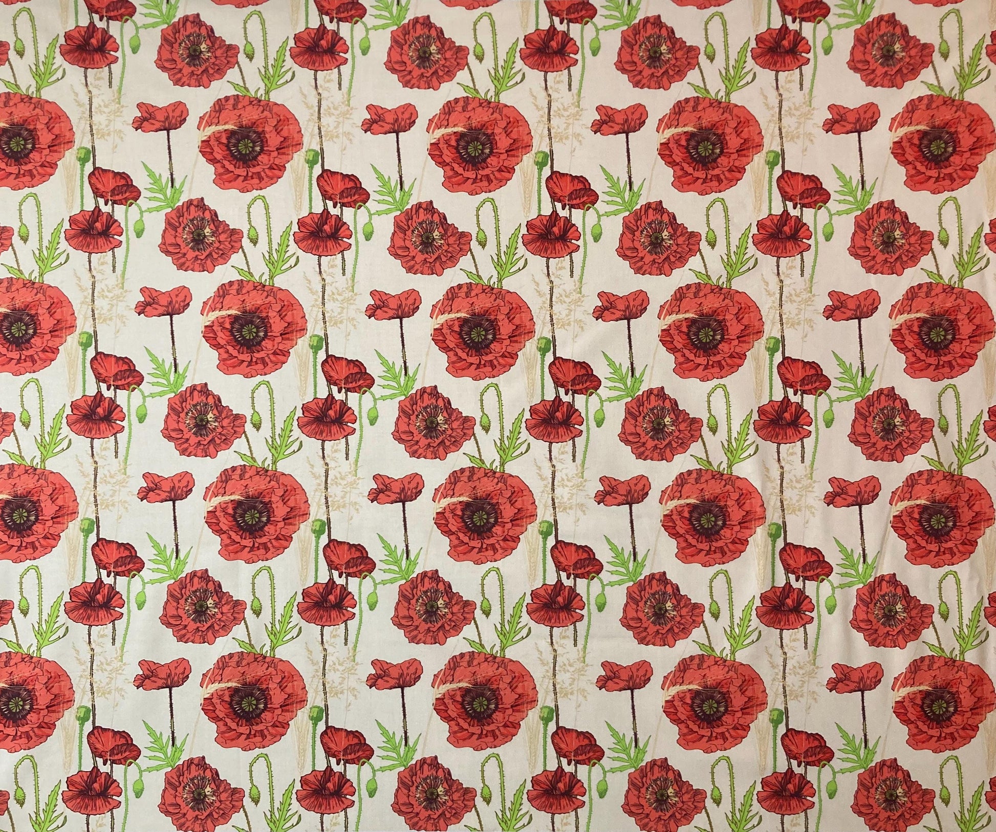 drum shade, lampshade, lamp shade, home decor, red poppies on a creamy background