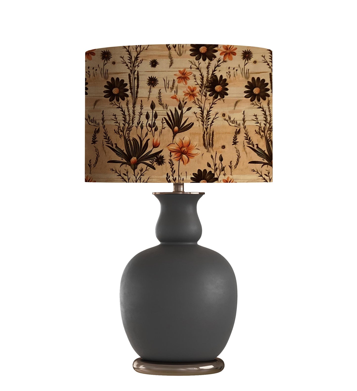 Rustic Drum Lampshade, Black Orange Daisy, Western Decor