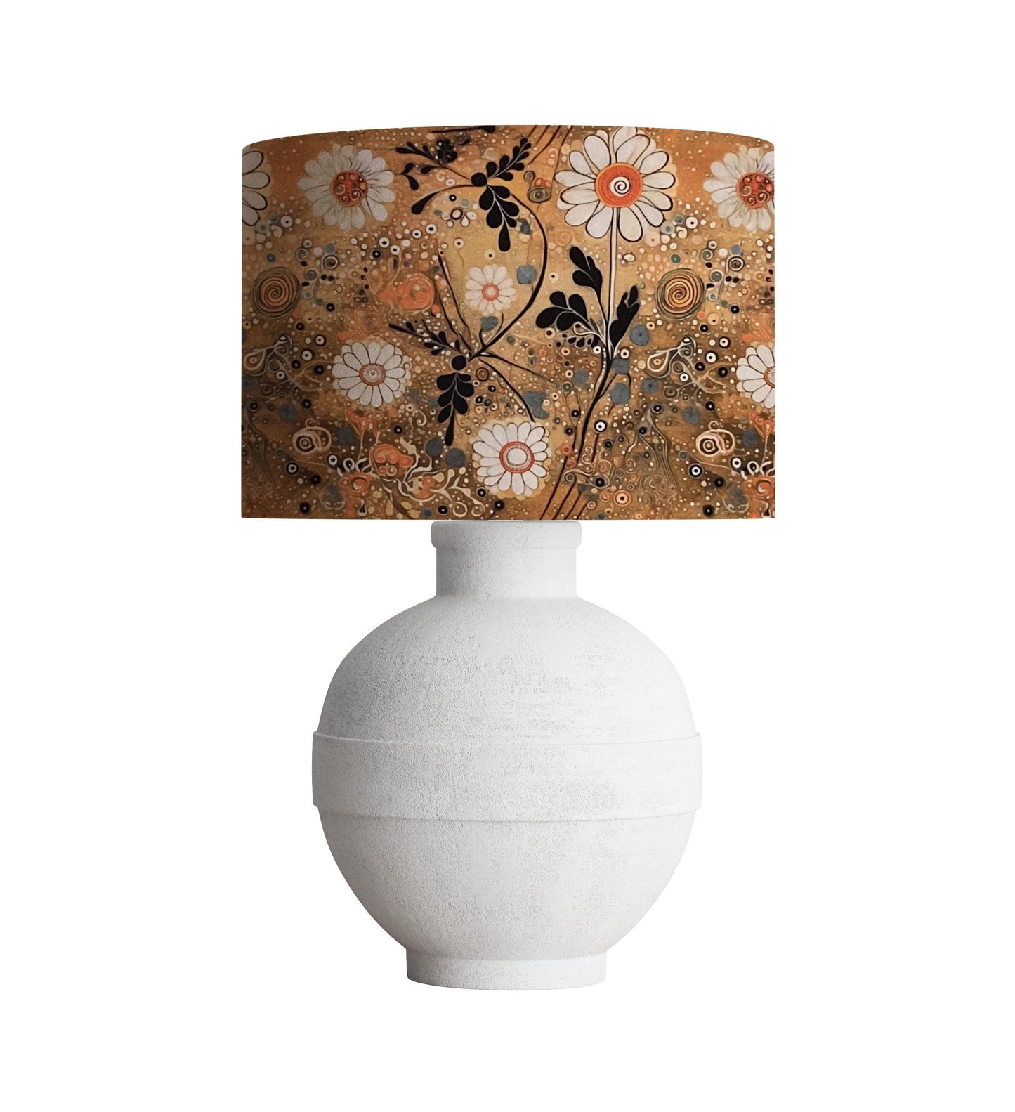 Gustav Klimt Inspired Drum Lampshade, Rusty Gold Floral Lamp Shade