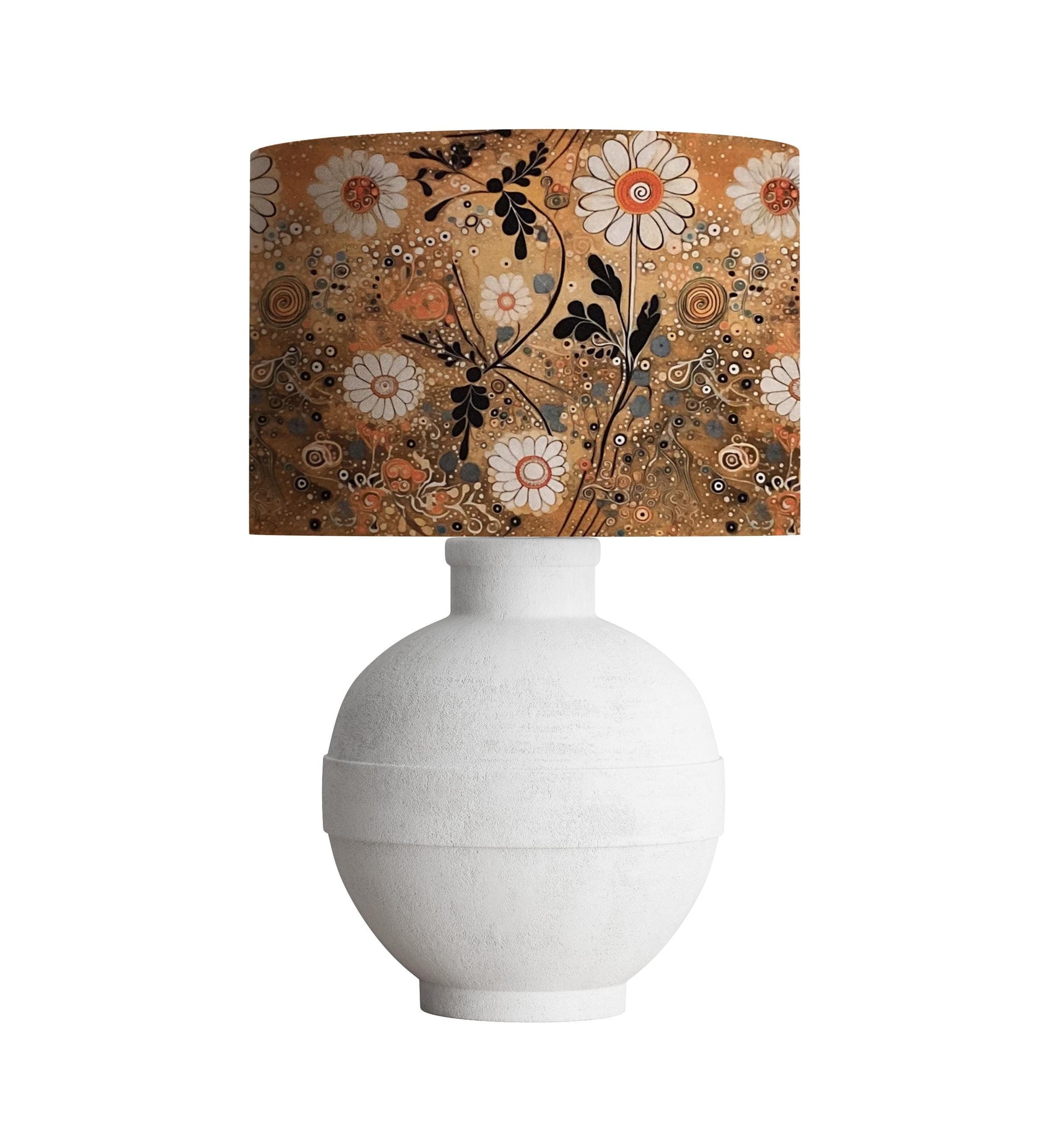 Gustav Klimt Inspired Drum Lampshade, Rusty Gold Floral Lamp Shade