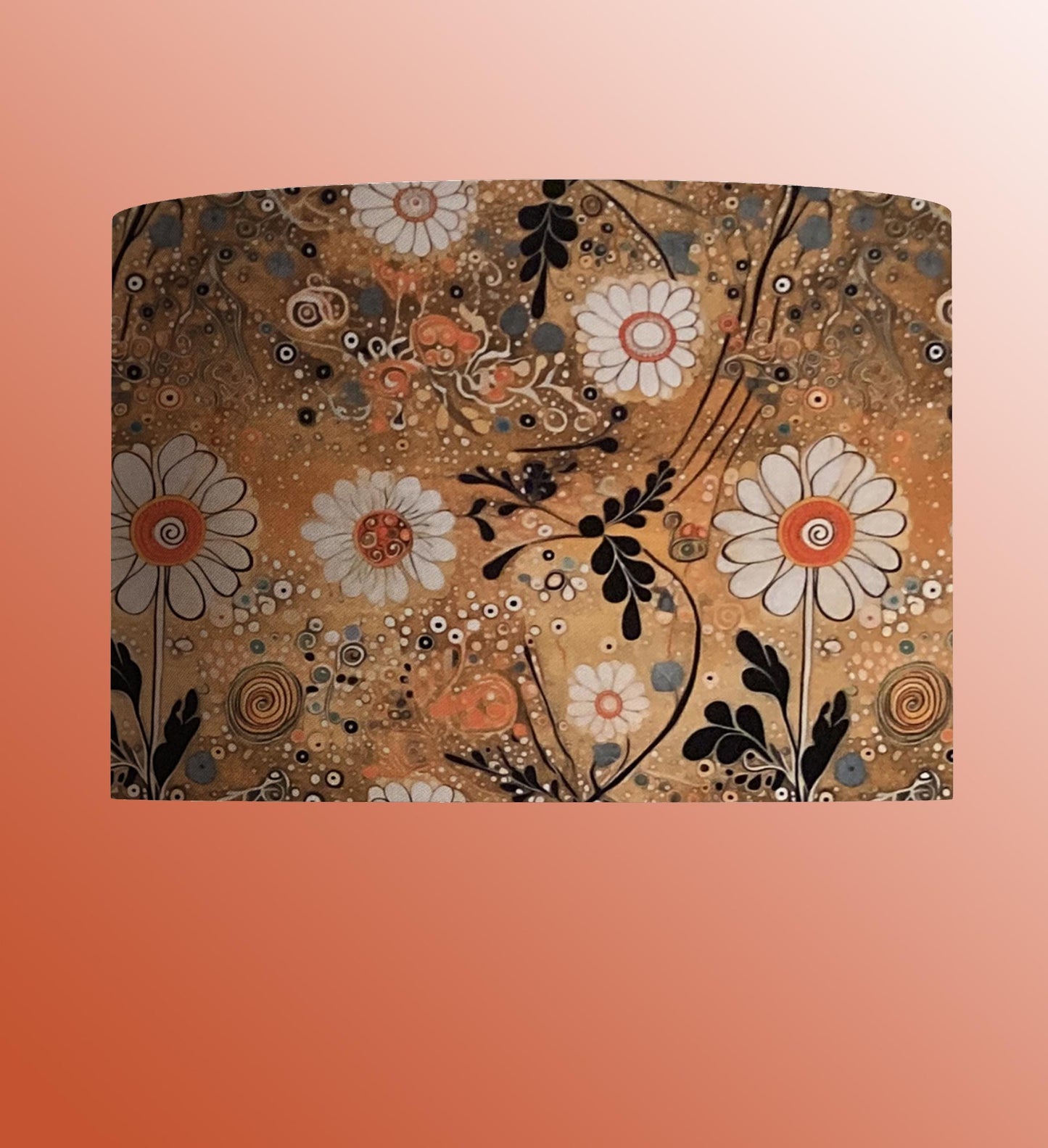 Gustav Klimt Inspired Drum Lampshade, Rusty Gold Floral Lamp Shade