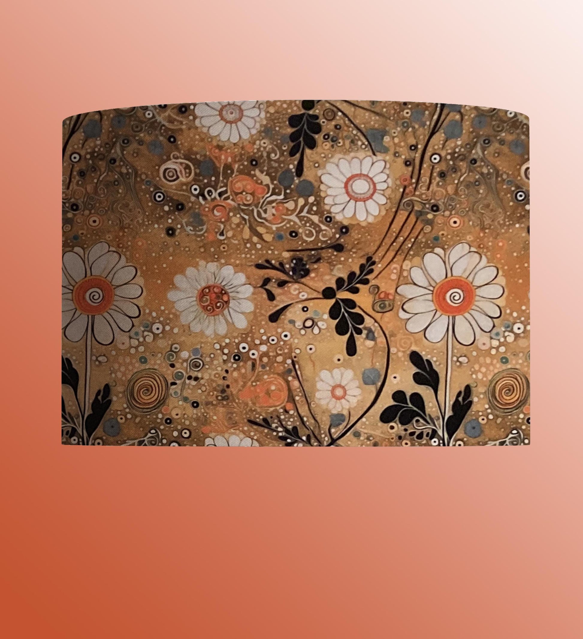 Gustav Klimt Inspired Drum Lampshade, Rusty Gold Floral Lamp Shade