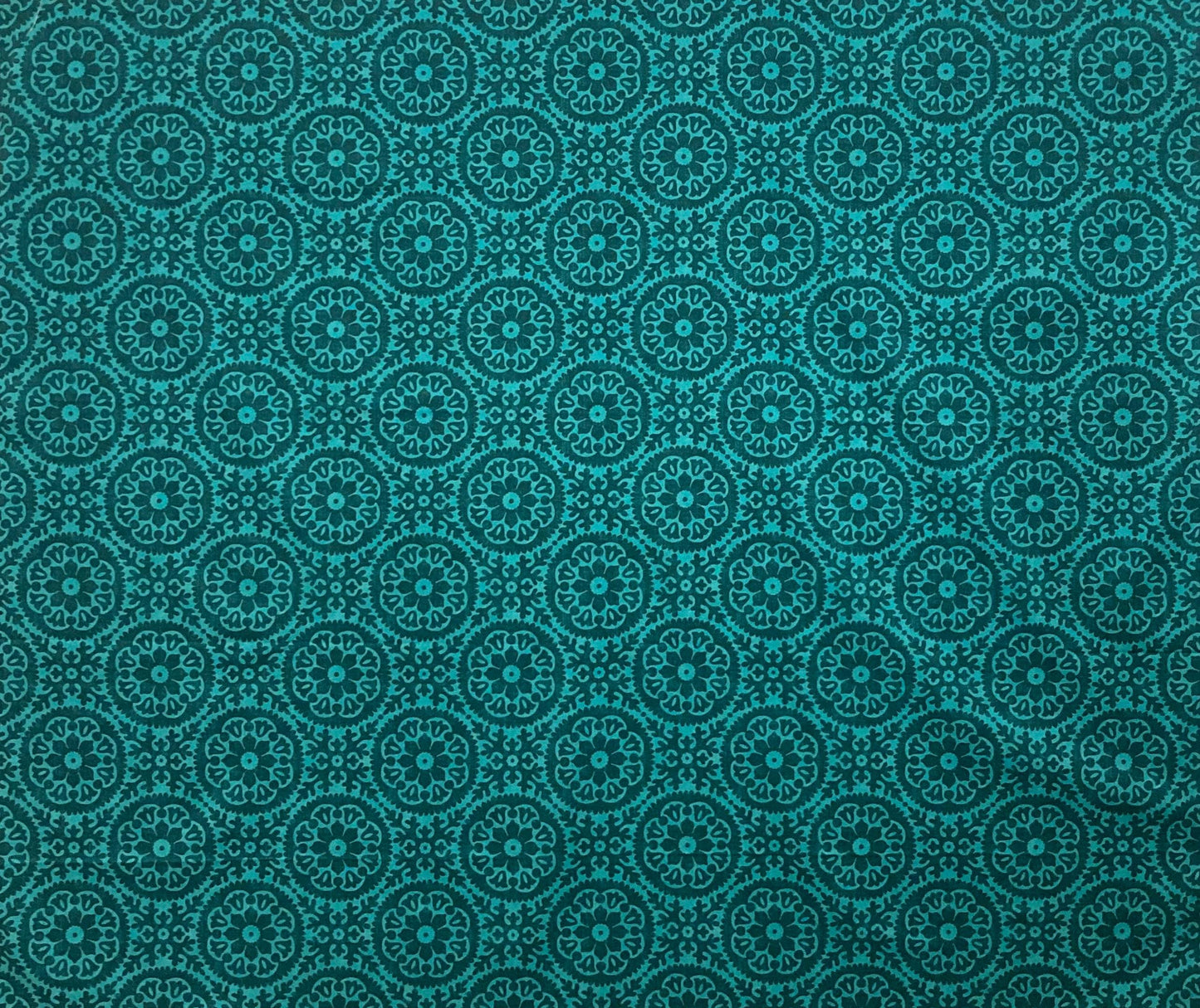Teal Medallion Tile Drum Lampshade, Bohemian Folk Art