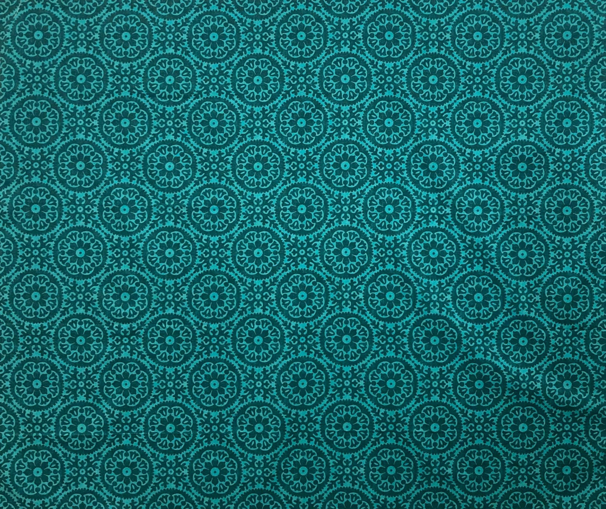 Teal Medallion Tile Drum Lampshade, Bohemian Folk Art
