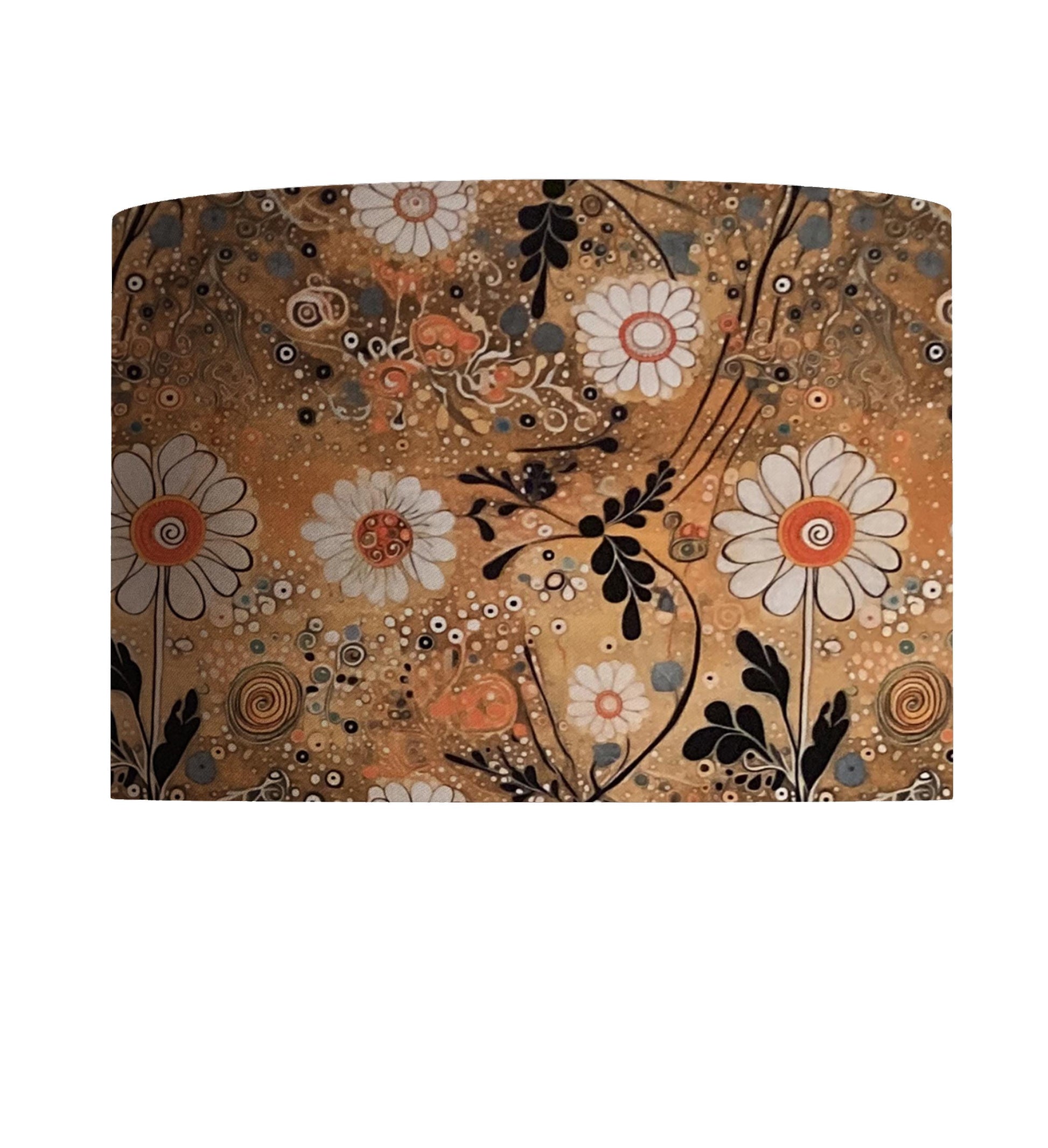 Gustav Klimt Inspired Drum Lampshade, Rusty Gold Floral Lamp Shade