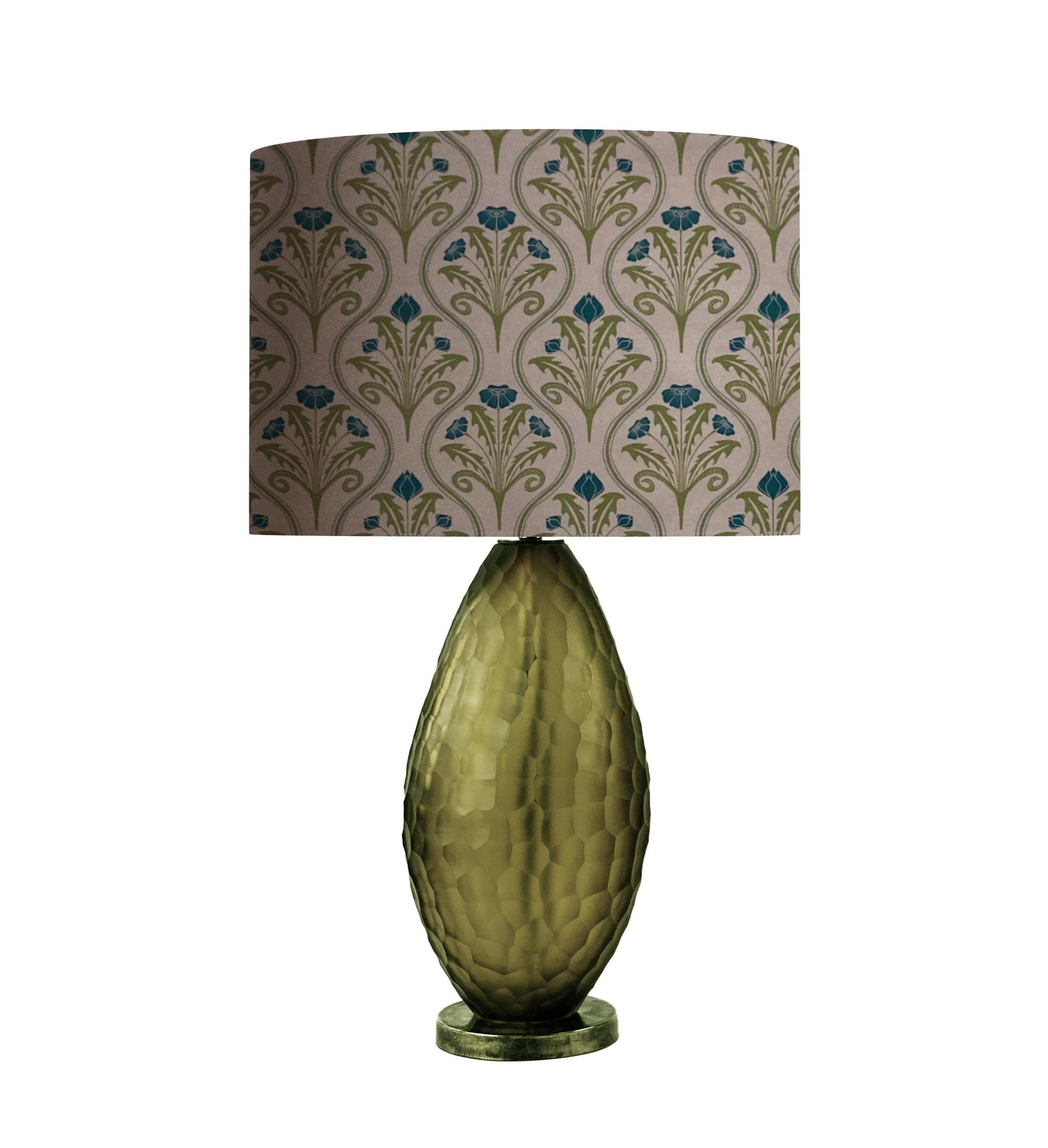 Art Nouveau Floral Drum Lampshade, Teal and Green