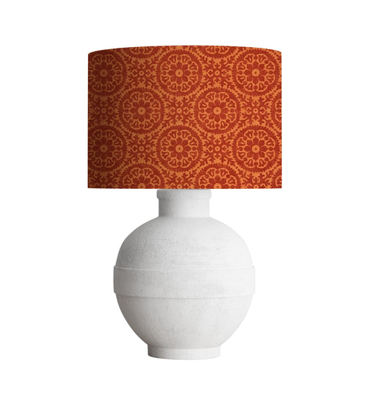 Orange Medallion Drum Lampshade, Boho Home Decor