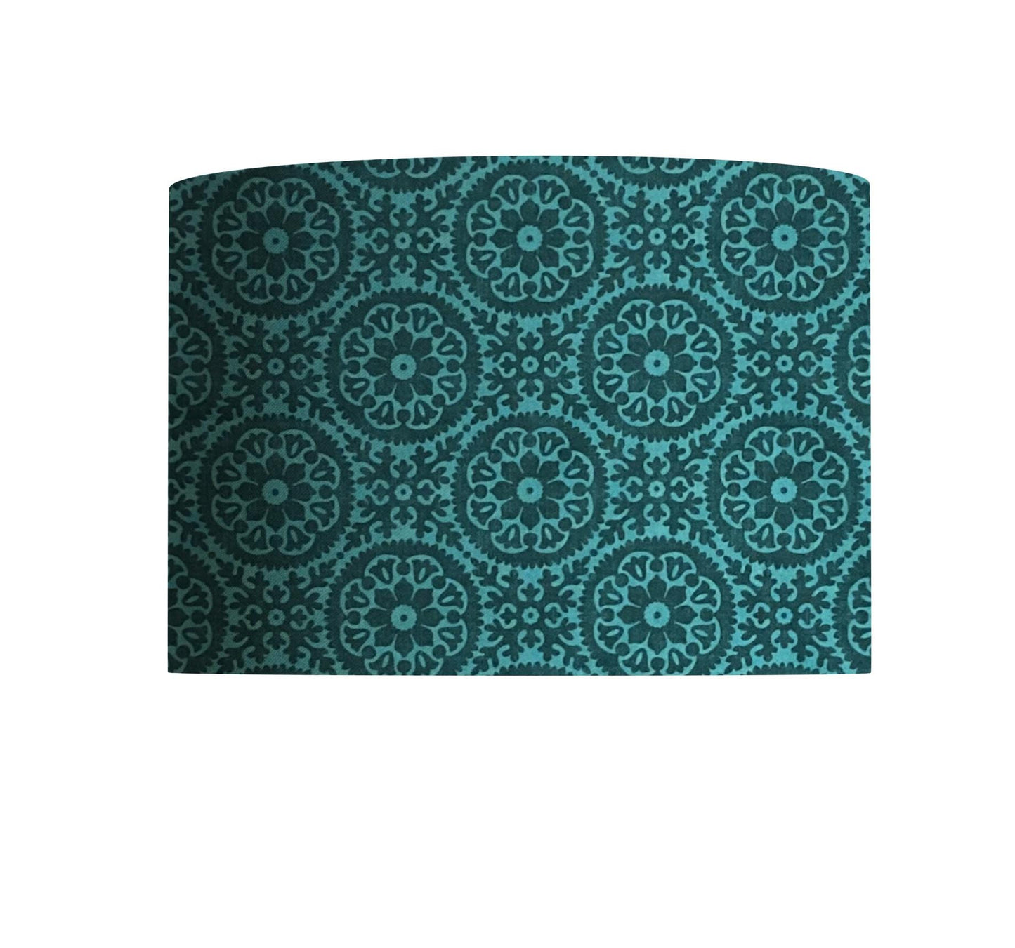 Teal Medallion Tile Drum Lampshade, Bohemian Folk Art