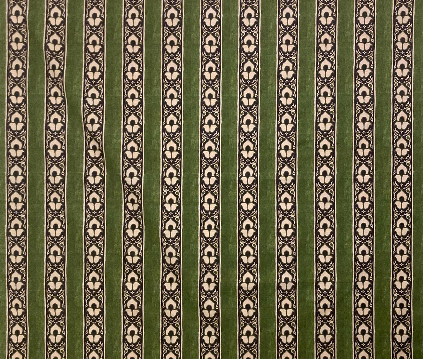 Textured Drum Lampshade, Historic Reproduction Fabric, Green Black Ivory Stripe