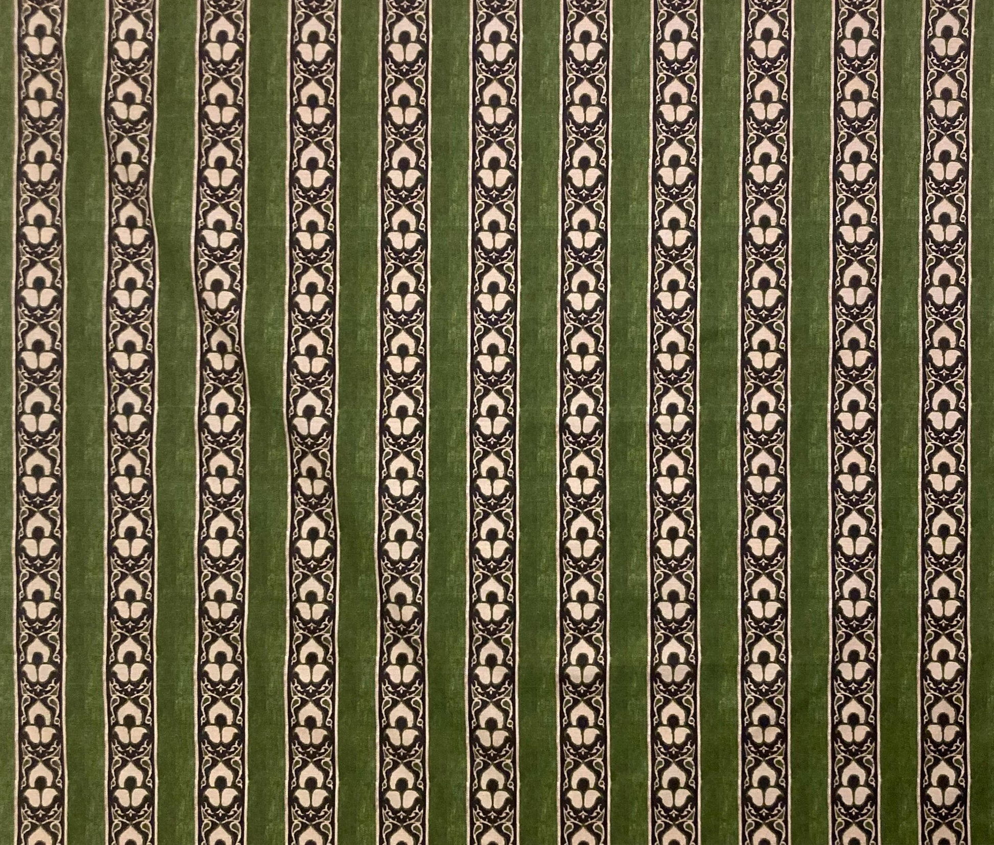 Textured Drum Lampshade, Historic Reproduction Fabric, Green Black Ivory Stripe