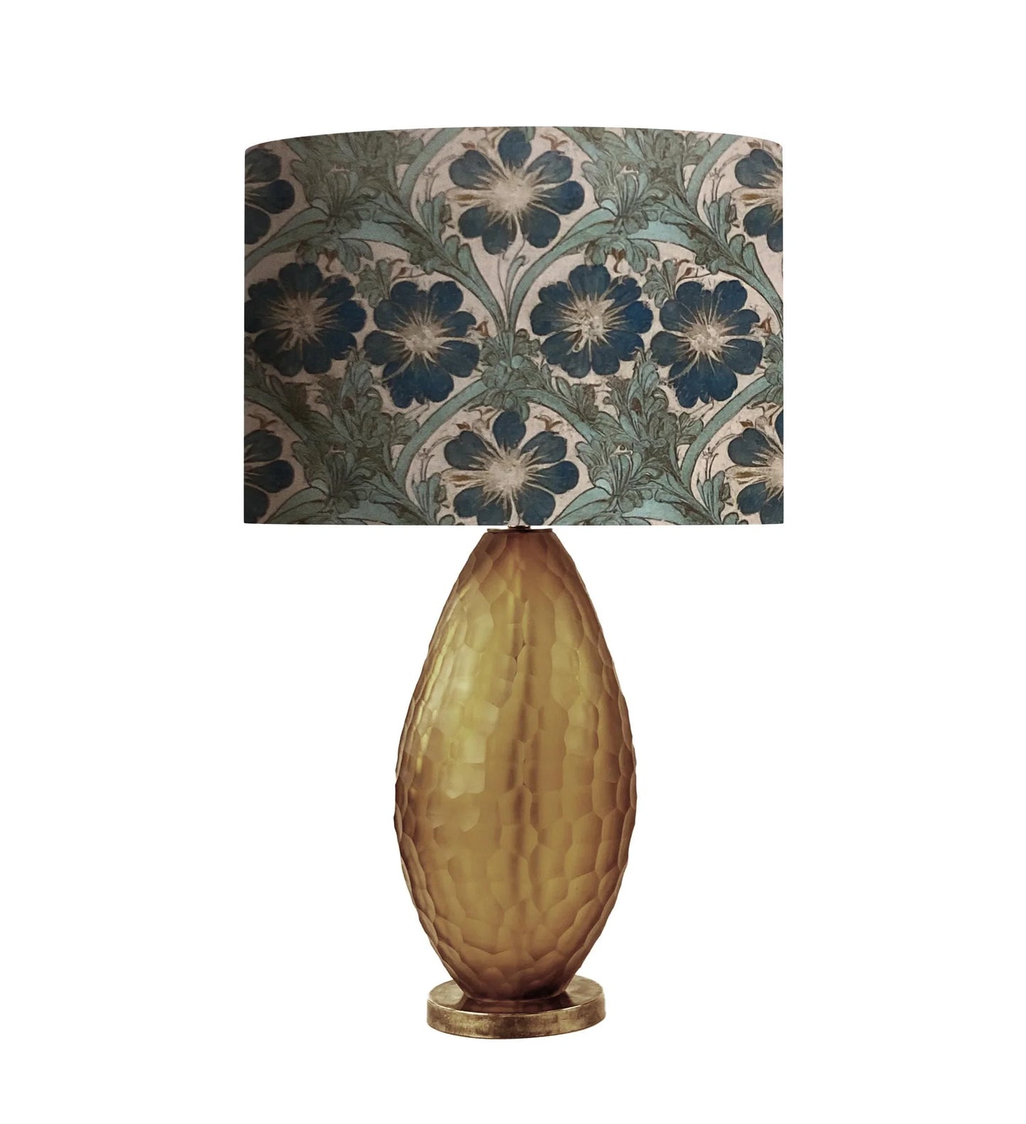 Floral pattern lampshade on textured gold base table lamp