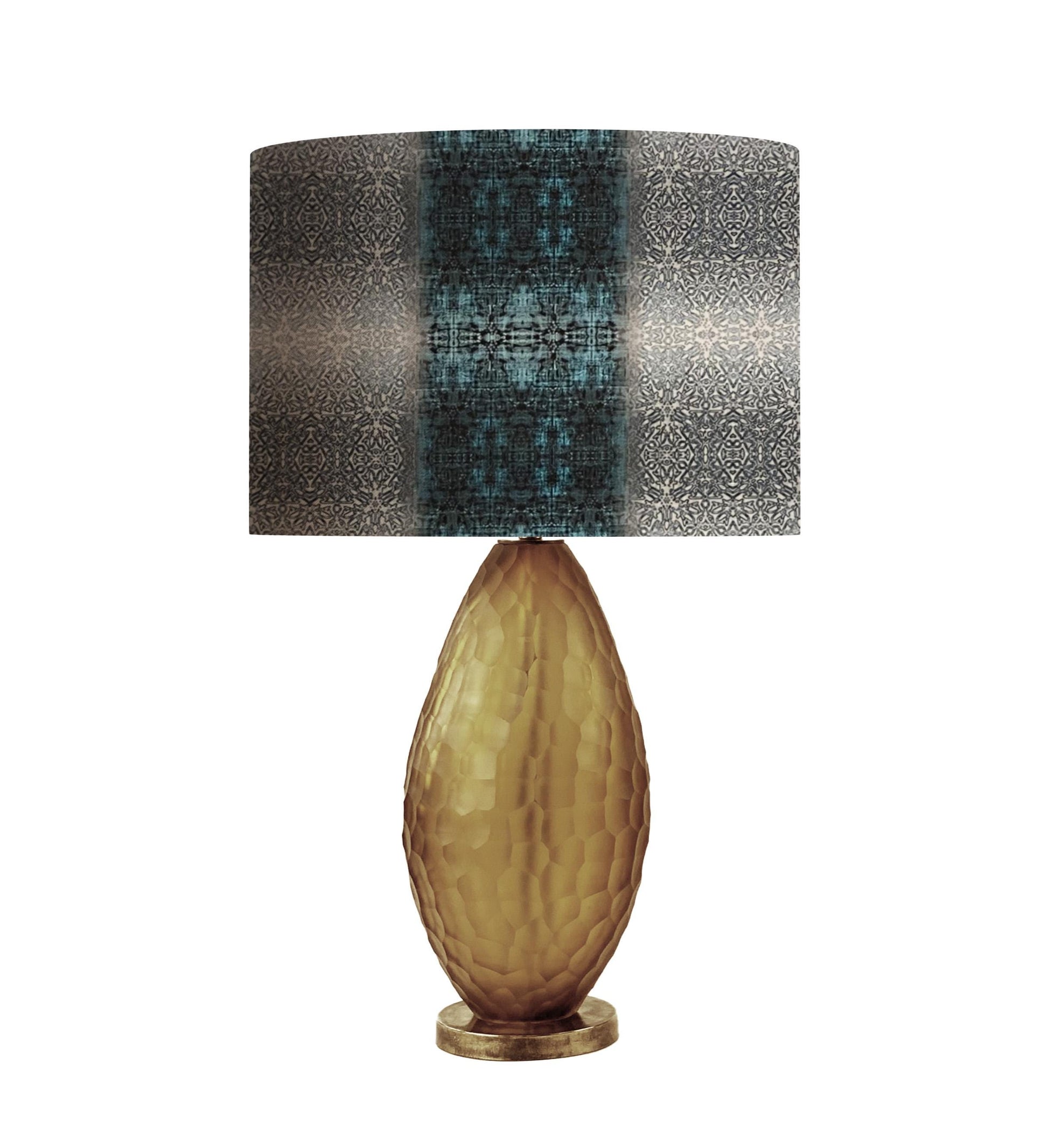 drum shade, lampshade, lamp shade, home decor, Victorian tapestry, wide stripe, teal, aquamarine