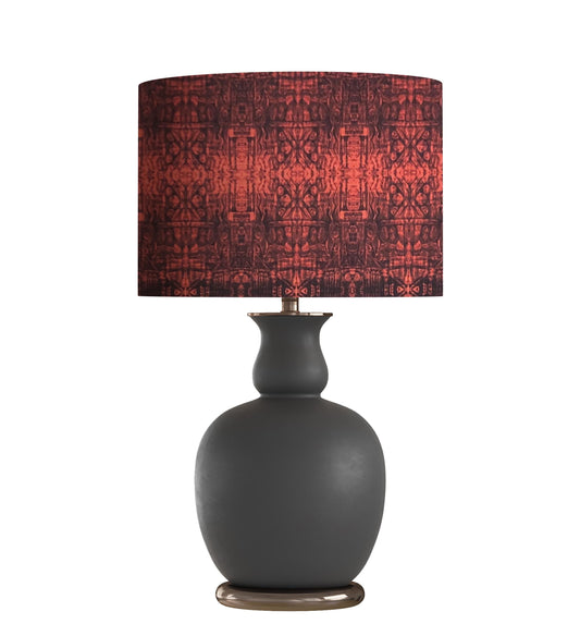Red Geometric Drum Lampshade, Distressed Boho Velvet Effect