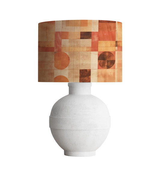 Retro Geometric Drum Lampshade, Orange Brown Mid Century Modern Home Decor