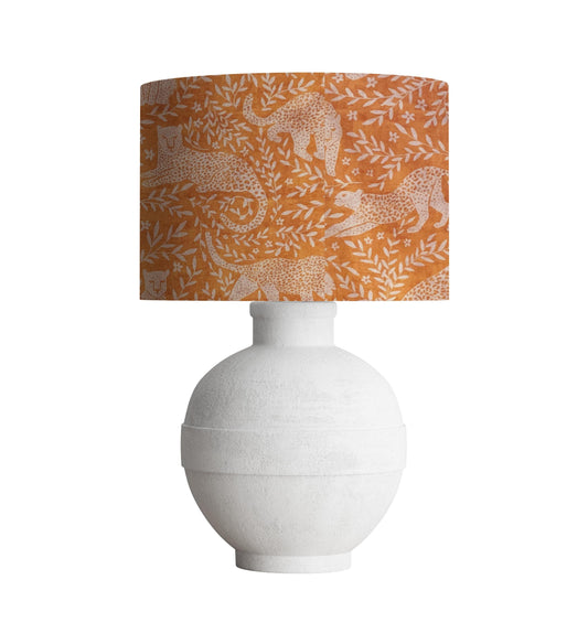 lampshade, lamp, shade, drum, home decor, custom design, orange and off white jungle cats, leopard