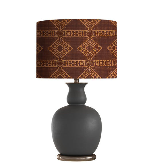 Batik Drum Lampshade, Cinnamon and Orange Tribal Fabric, Boho Decor
