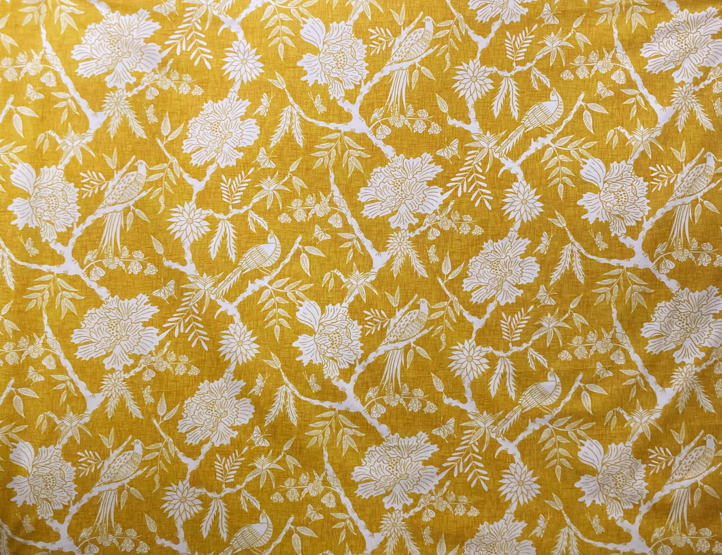 Chinoiserie Drum Lampshade, Golden Yellow Floral Bird Print