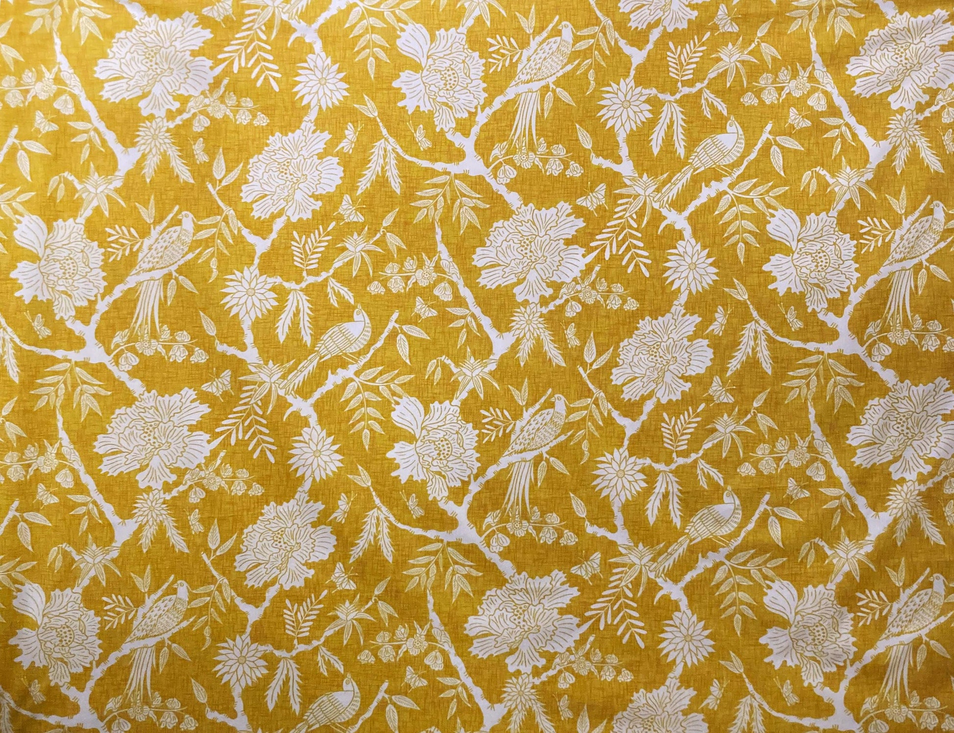 Chinoiserie Drum Lampshade, Golden Yellow Floral Bird Print