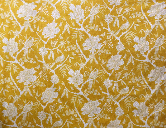 Chinoiserie Drum Lampshade, Golden Yellow Floral Bird Print