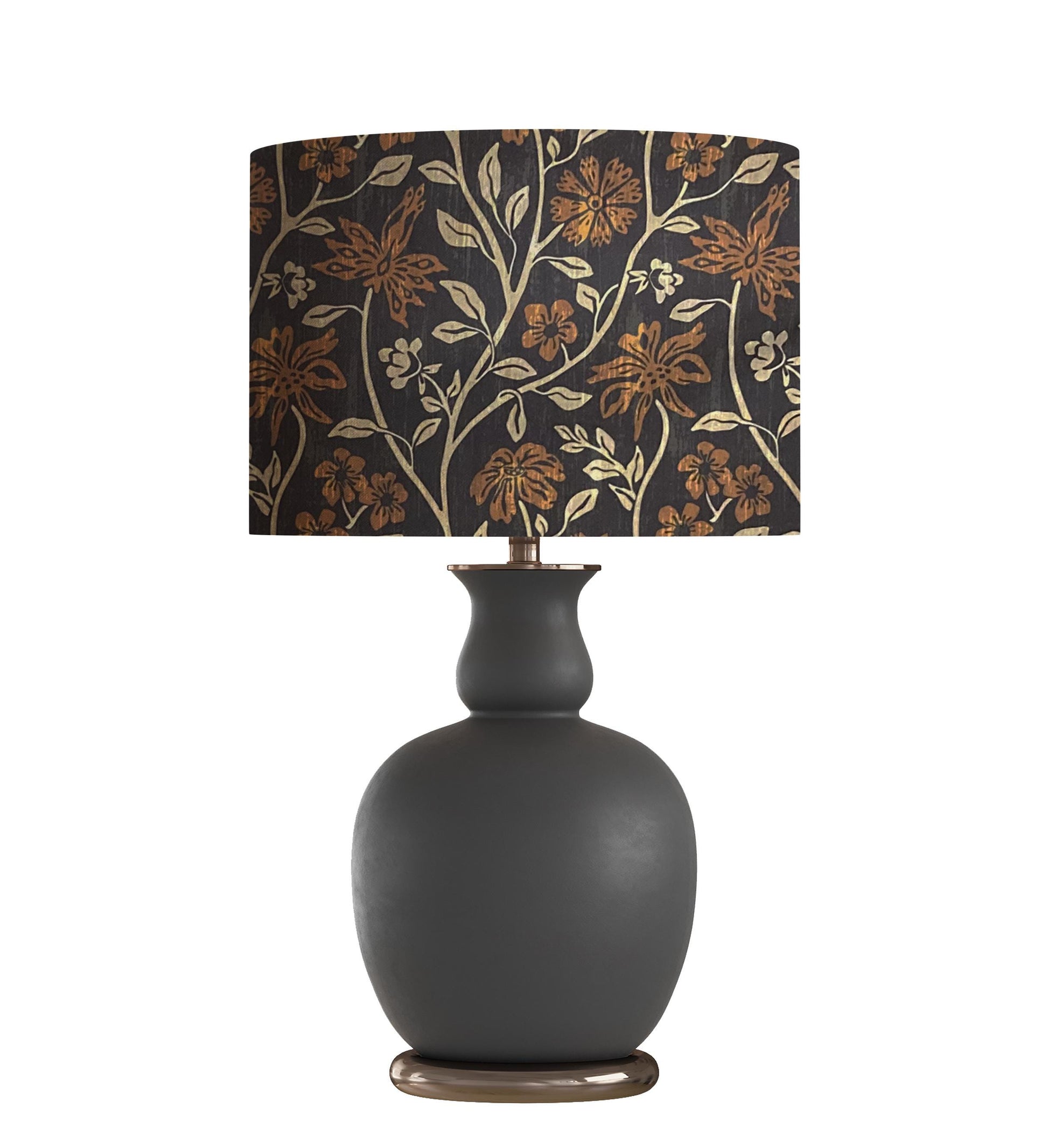 Floral Drum Lampshade, Black Rusty Flower Vine, Bohemian Cottagecore Decor