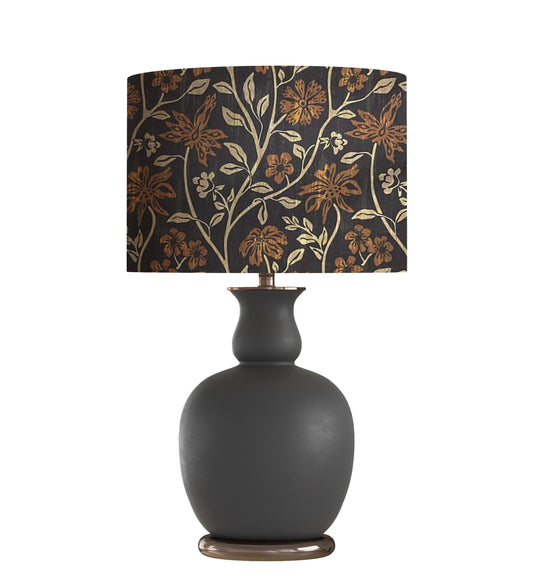 Floral Drum Lampshade, Black Rusty Flower Vine, Bohemian Cottagecore Decor