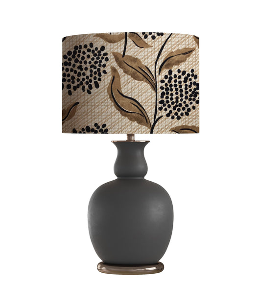 Floral Drum Lampshade, Black Flowers, Copper Leaves, Modern Home Decor