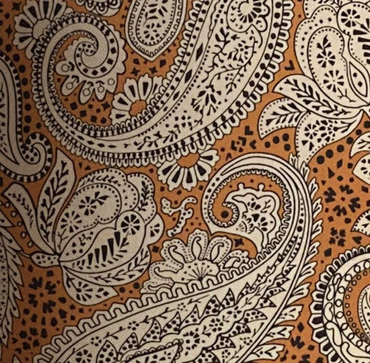 Drum Lampshade, Contemporary Paisley, Black, White, and Golden Brown