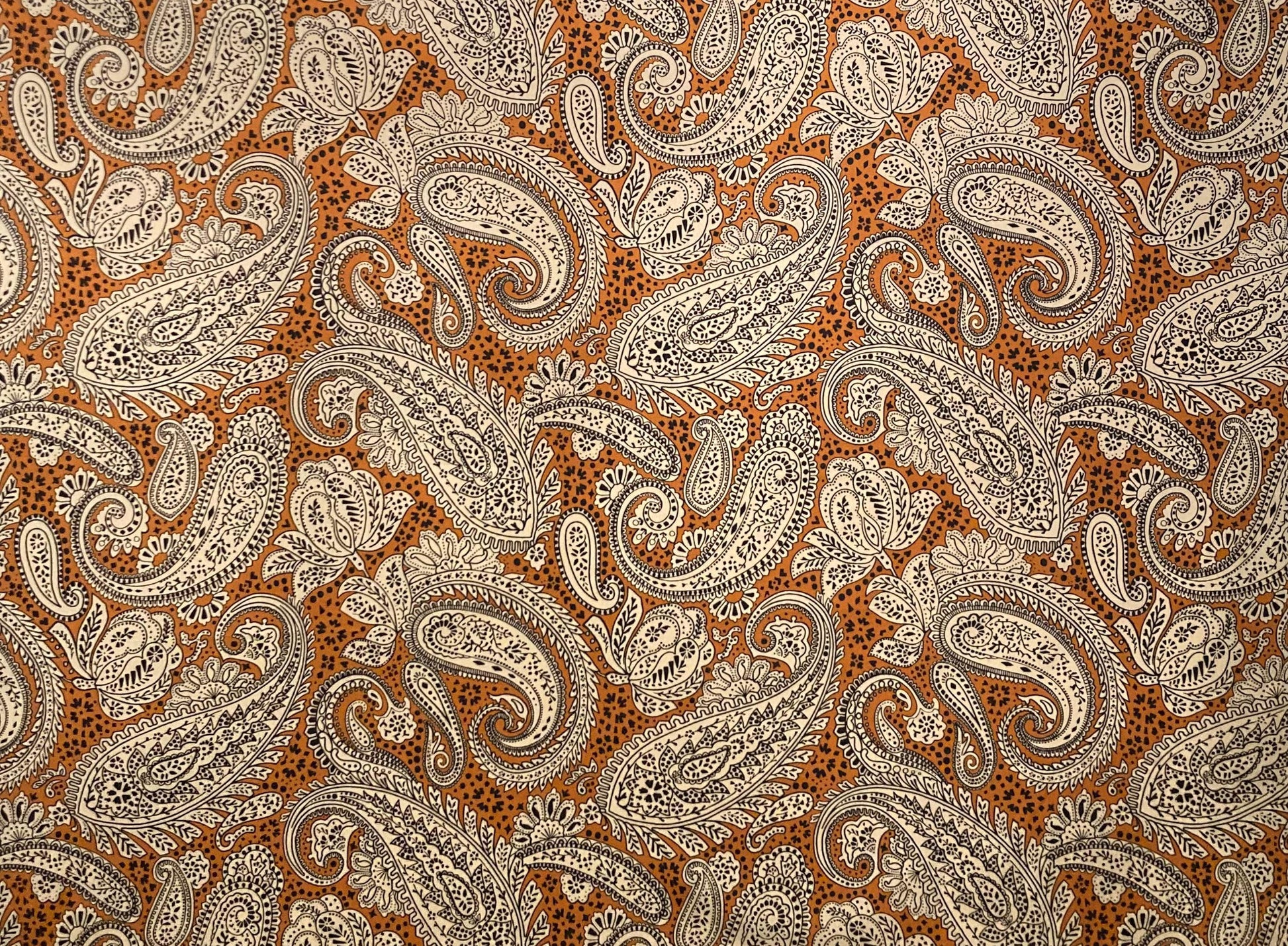Drum Lampshade, Contemporary Paisley, Black, White, and Golden Brown