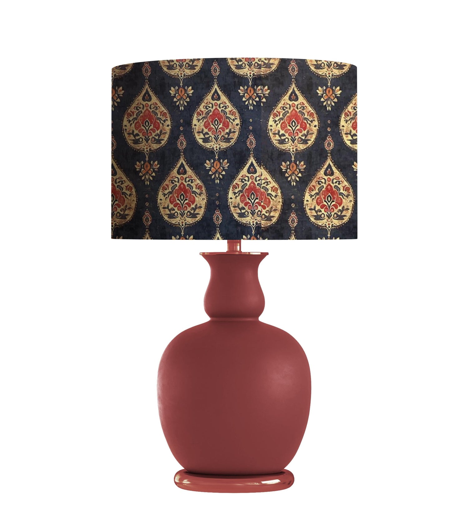 Floral Damask Drum Lampshade, Navy, Red, Beige