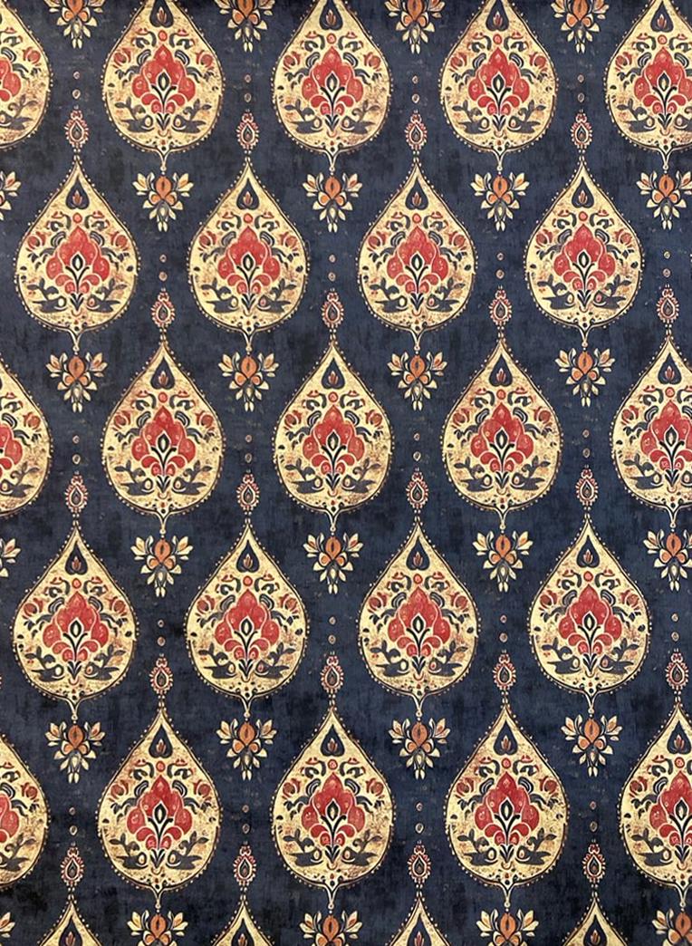 Floral Damask Drum Lampshade, Navy, Red, Beige