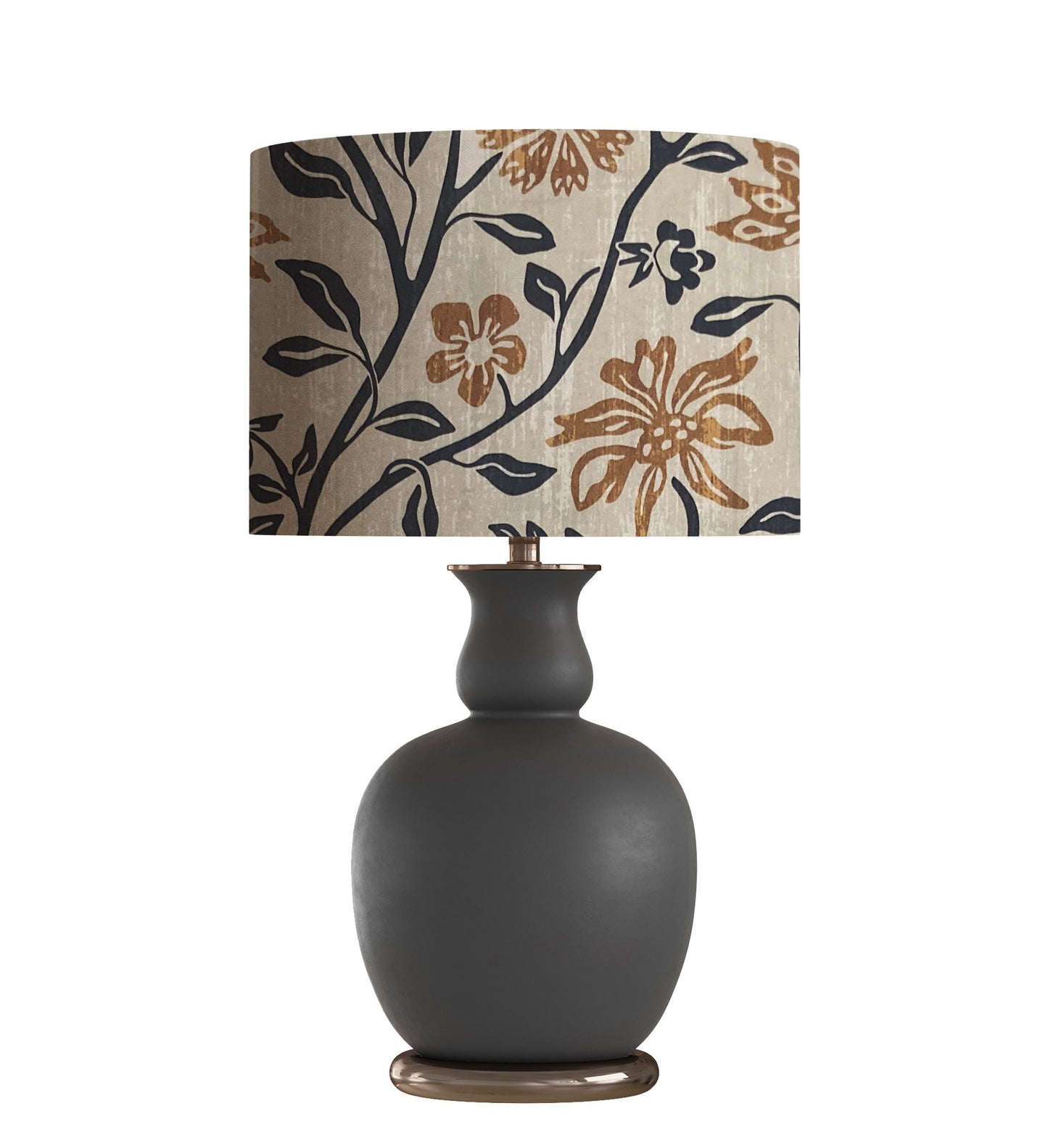 Floral Drum Lampshade, Beige rusty Flower Vine, Bohemian Cottagecore Decor