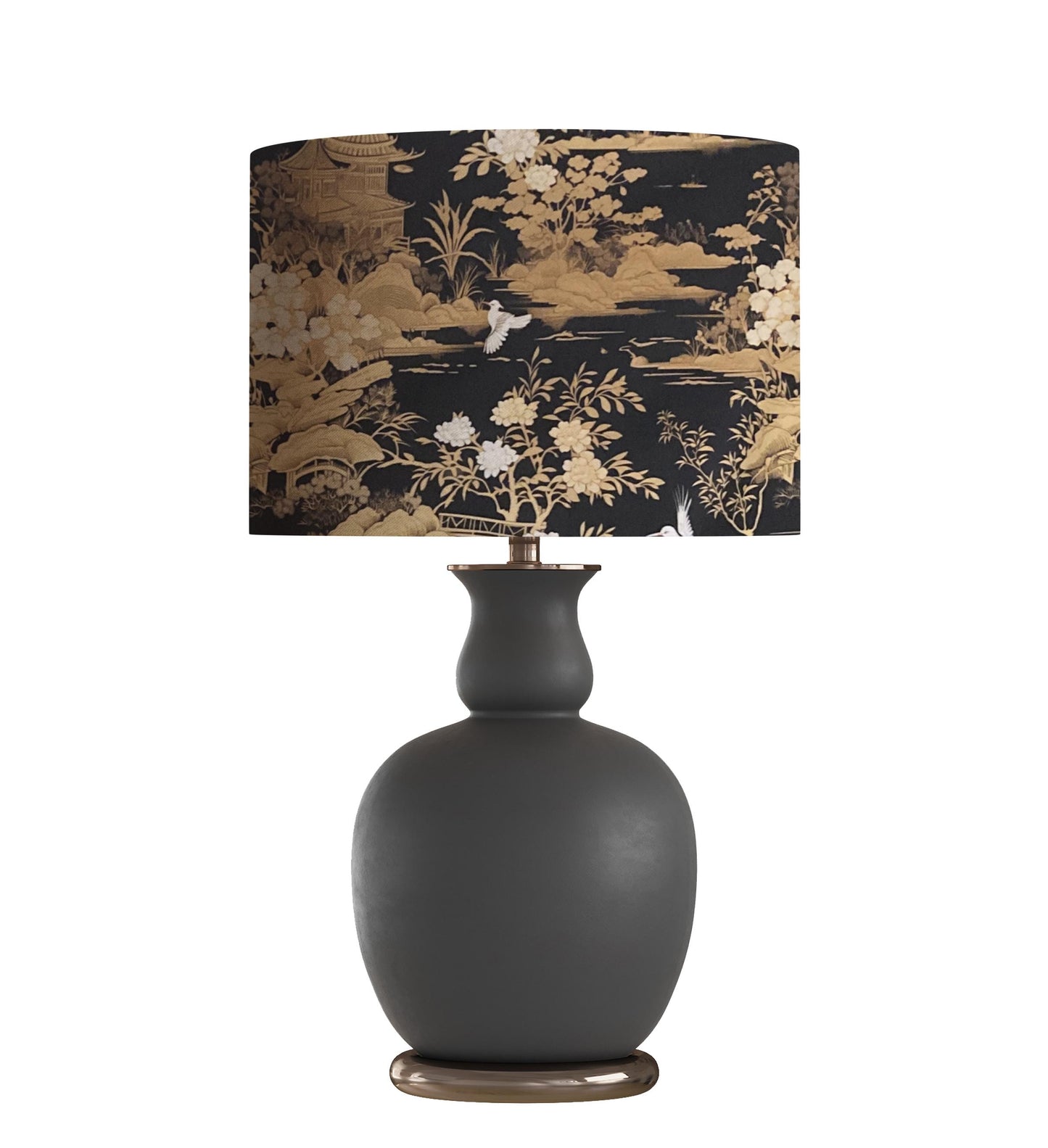 Beautiful black, ivory and gold chinoiserie of nature in the orient