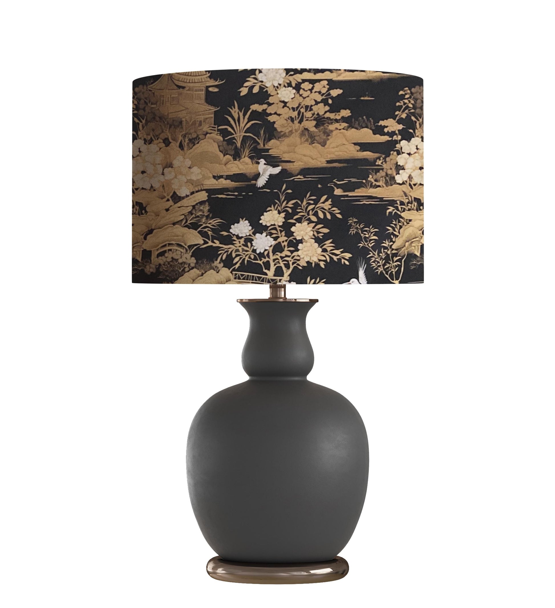 Beautiful black, ivory and gold chinoiserie of nature in the orient