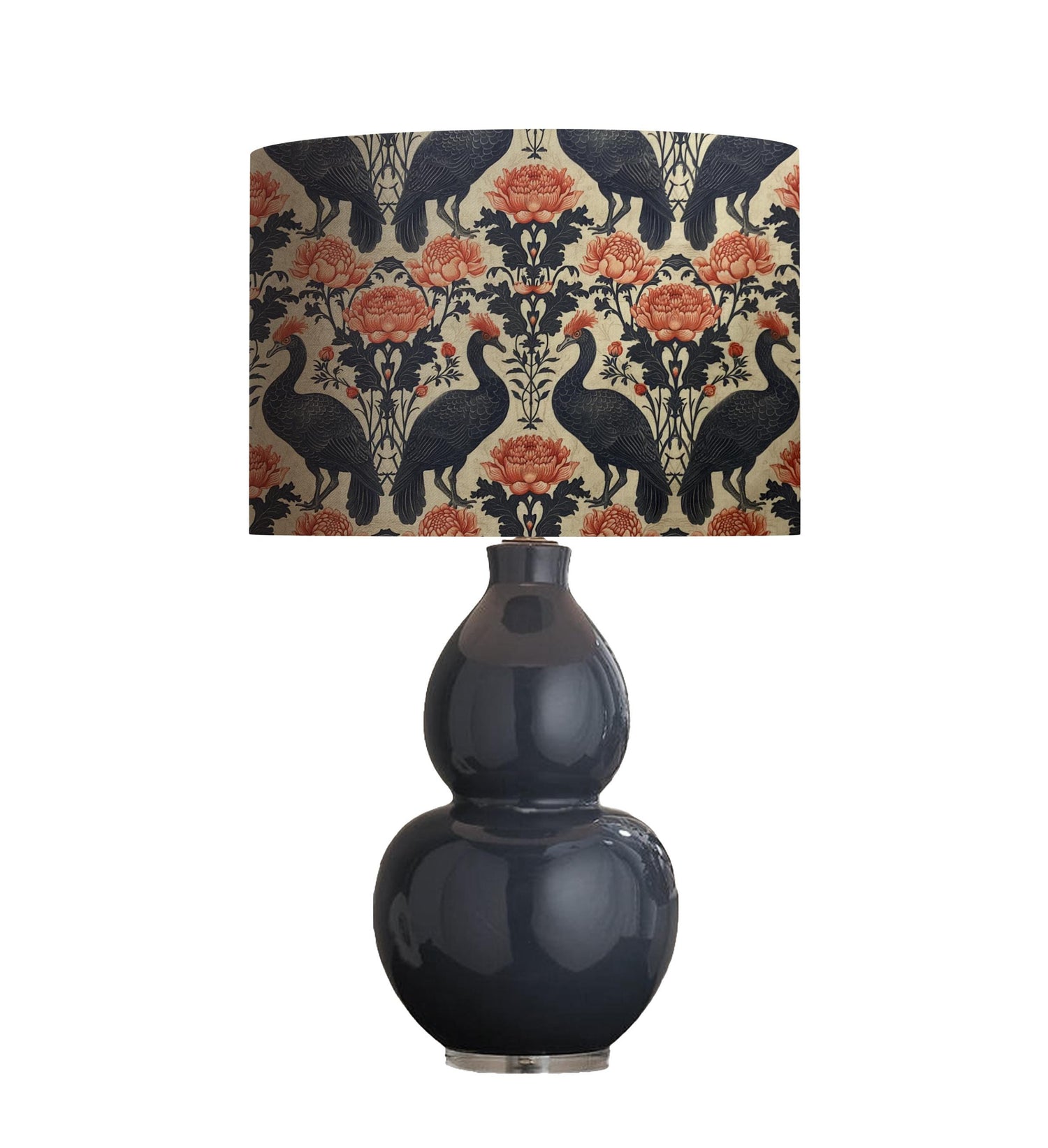 William Morris Black Birds Lampshade, Floral Drum Shade
