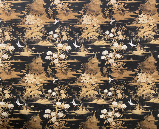 Beautiful black, ivory and gold chinoiserie of nature in the orient